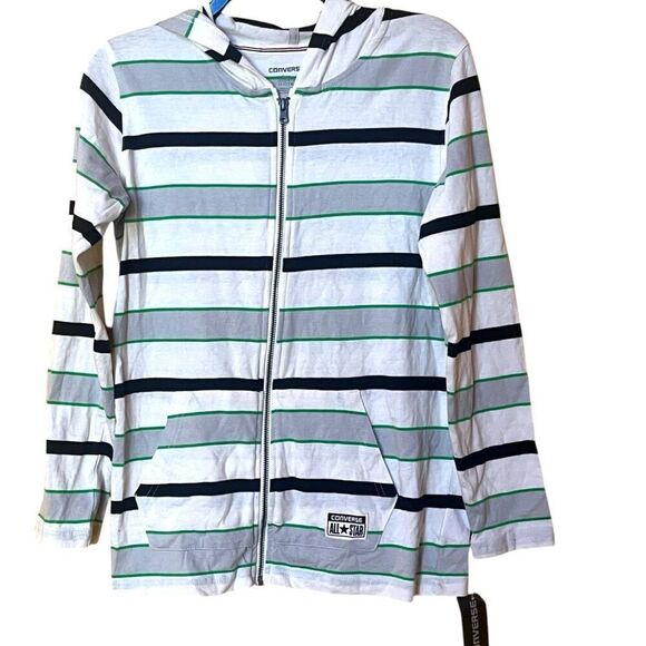 Converse Boys Full Zip Lite Weight Striped Hoodie Sz L - Picture 1 of 8